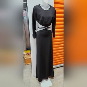 Tarik Ediz #51001 Black Long Sleeve Cut-Out Evening Gown, Size 4
